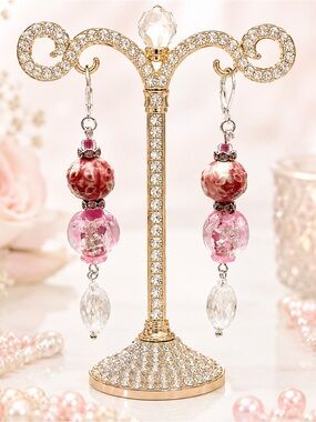 Art Glass & Crystal Beaded Dangle Earrings